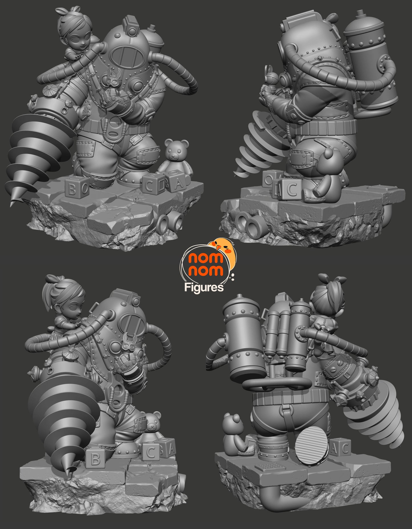 Chibi Big Daddy and Little Sister from Bioshock 3D Print Model