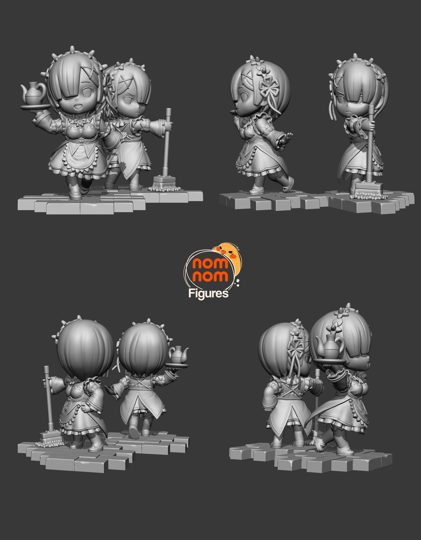 Chibi REM and Ram - Rezero 3D Print Model