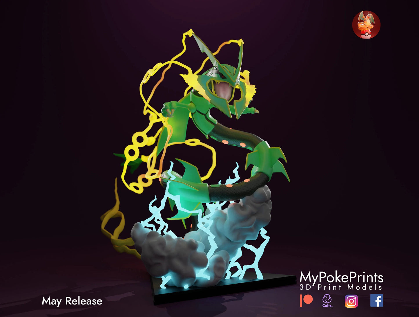 Mega Rayquaza Shiny - Pokemon statue Home Decor 3d printed in abs like resin Painted or Custom Gift -