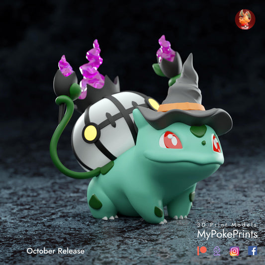 Halloween Bulbasaur Cosplay as Witch - Pokemon Unite Collectibles -Pokeball - Pokedex -  - Painted and Custom Gift Versions Available!