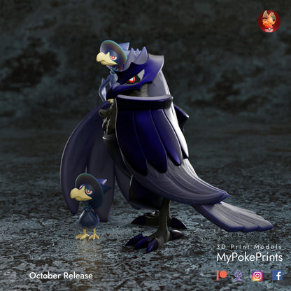 Murkrow Corviknight Pokemon Statue Colletible for Desk Home Decor - Spooky Gift Ideas for Halloween - Painted and Custom Gift available!!