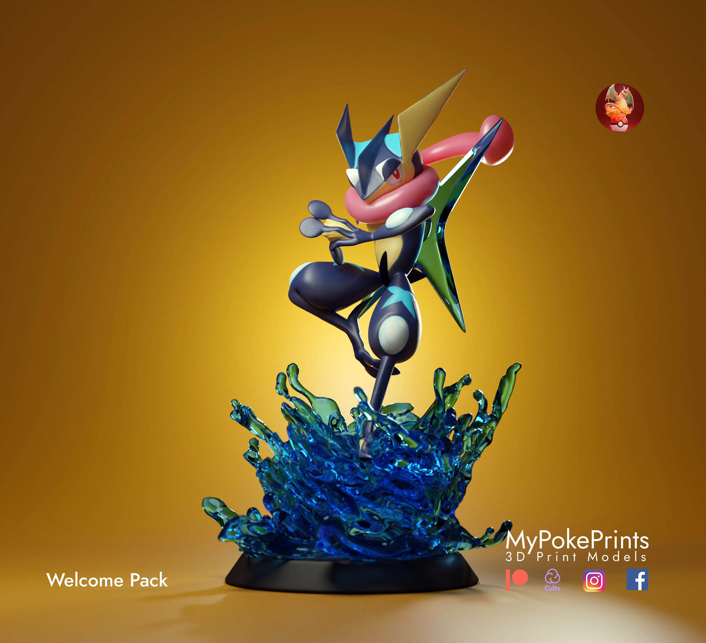 Greninja Water Base Statue Figurine Collectible  -Pokemon Pocket monster- Pokedex - Painted and Custom Gift Versions Available!