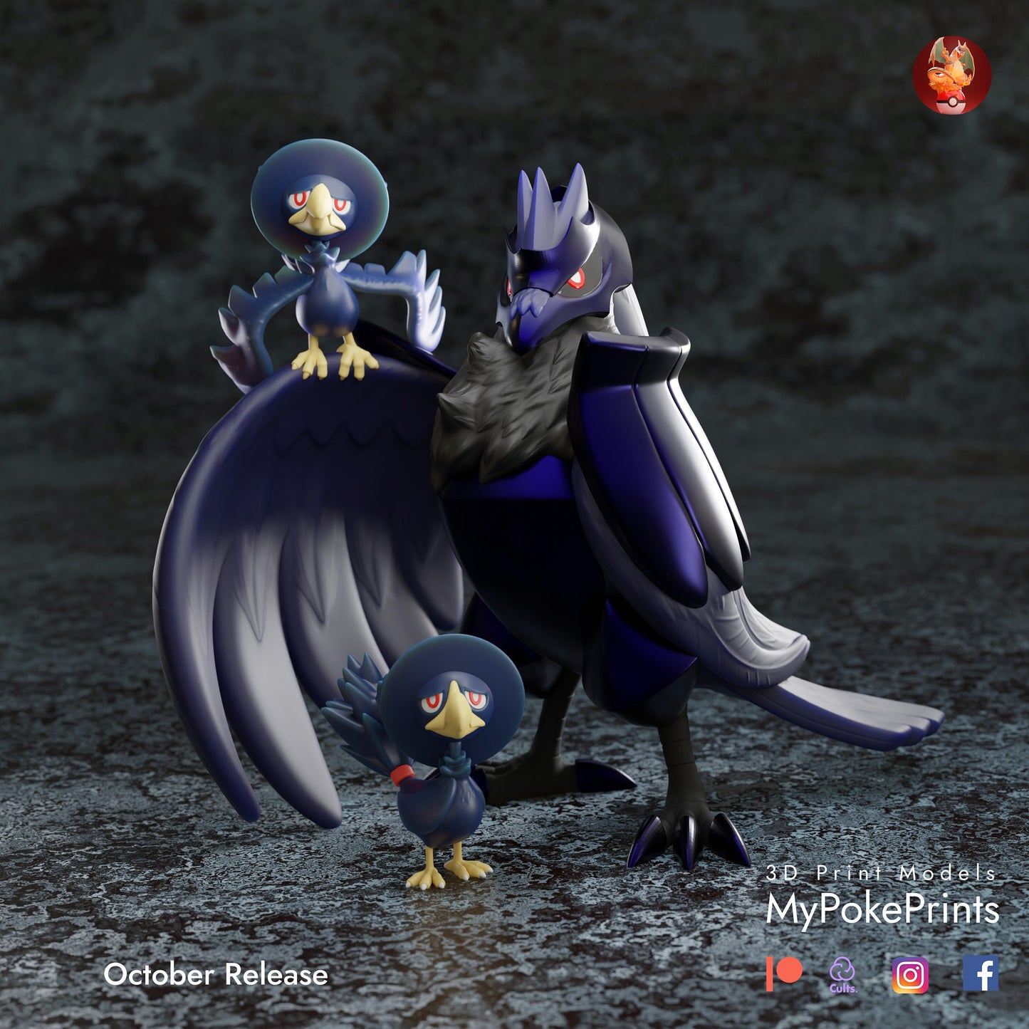 Murkrow Corviknight Pokemon Statue Colletible for Desk Home Decor - Spooky Gift Ideas for Halloween - Painted and Custom Gift available!!