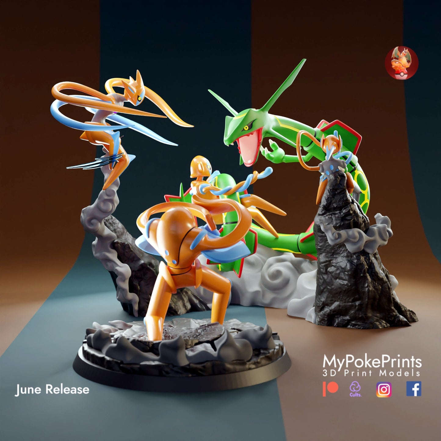 Deoxys Vs Rayquaza Diorama -Collectible Statue Figure Pokemon Legendary Pokedex PokeMaster - Painted and Custom Gift Versions Available