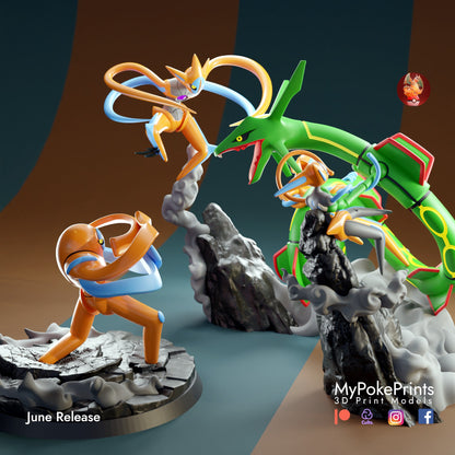 Deoxys Vs Rayquaza Diorama -Collectible Statue Figure Pokemon Legendary Pokedex PokeMaster - Painted and Custom Gift Versions Available