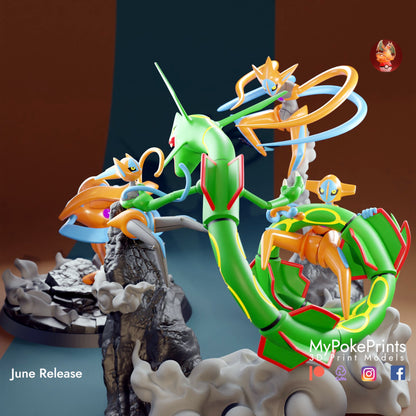 Deoxys Vs Rayquaza Diorama -Collectible Statue Figure Pokemon Legendary Pokedex PokeMaster - Painted and Custom Gift Versions Available