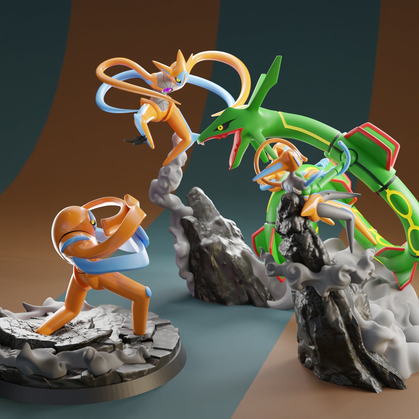 Deoxys Vs Rayquaza Diorama -Collectible Statue Figure Pokemon Legendary Pokedex PokeMaster - Painted and Custom Gift Versions Available