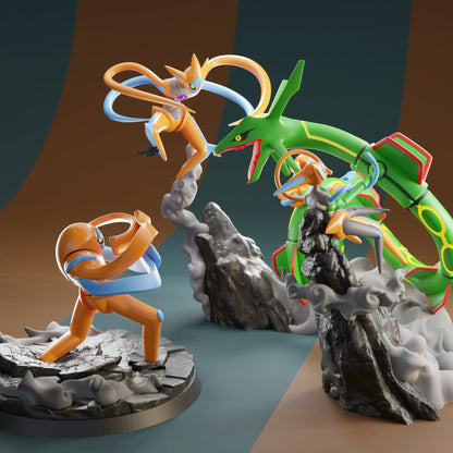 Deoxys Vs Rayquaza Diorama -Collectible Statue Figure Pokemon Legendary Pokedex PokeMaster - Painted and Custom Gift Versions Available