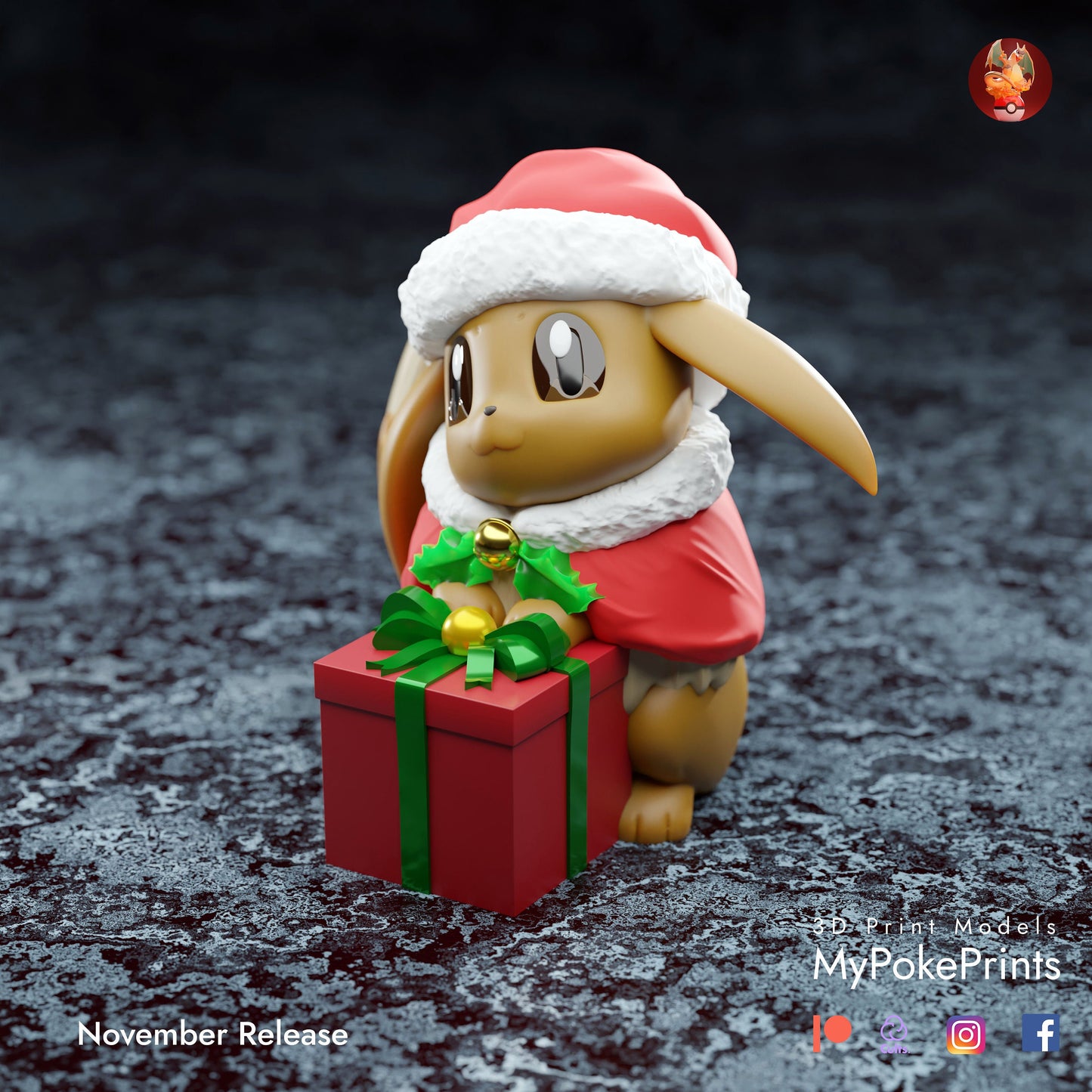 Eevee Cosplaying for Christmas - Christmas Décor for your home or desk - Pokemon Catch them all - 3d Resin Print - Painted or Custom Gift~!