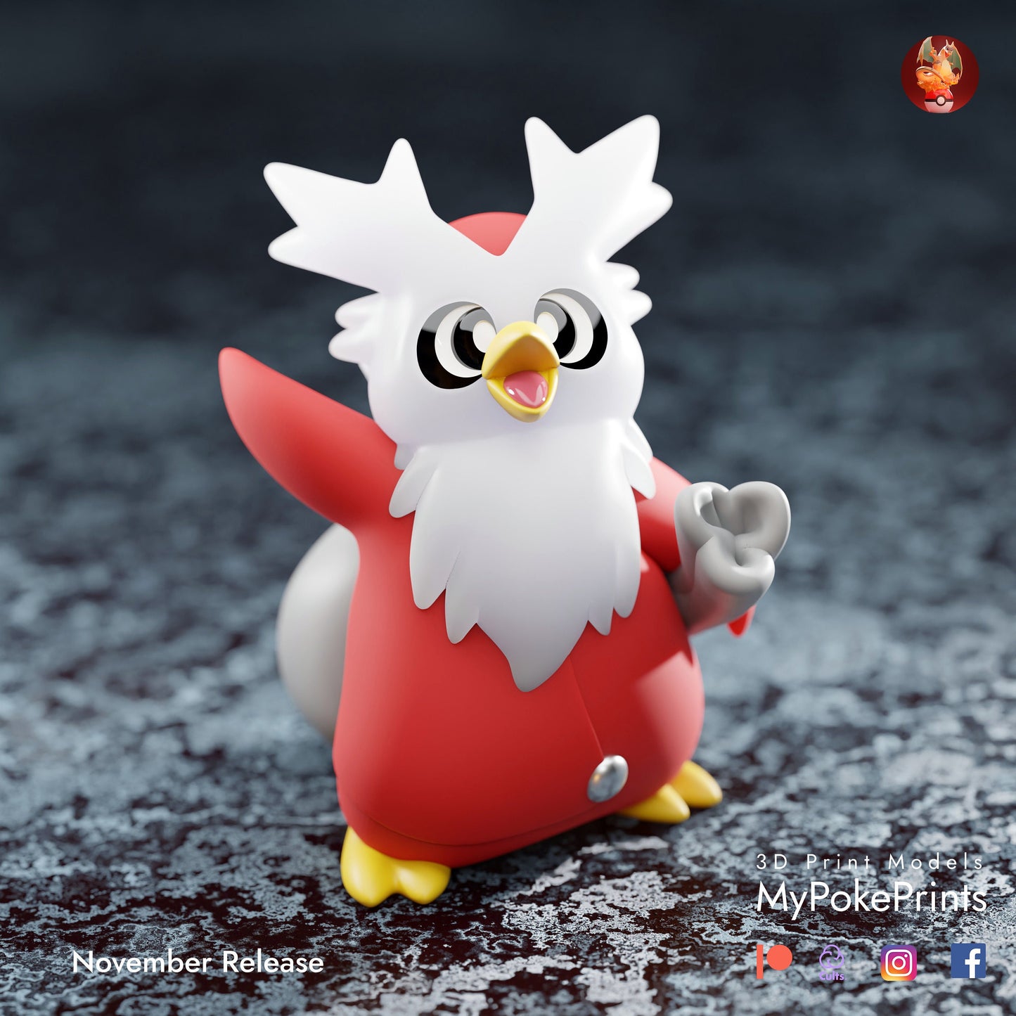 Delibird Cosplaying for Christmas - Décor for your home or desk - Pokemon Catch them all - 3d Resin Print - Painted or Custom Gift~!