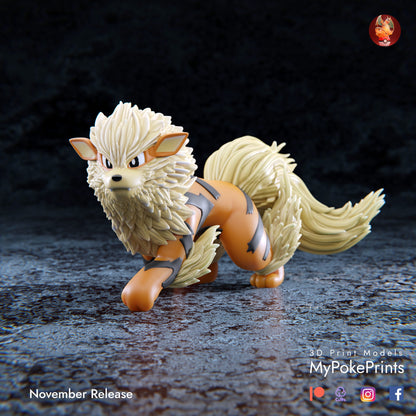 Growlithe and Arcanine Collectible Pokemon Statue - Décor for home or desk - Catch them all 3d Resin Print - Painted or Custom Gift~!