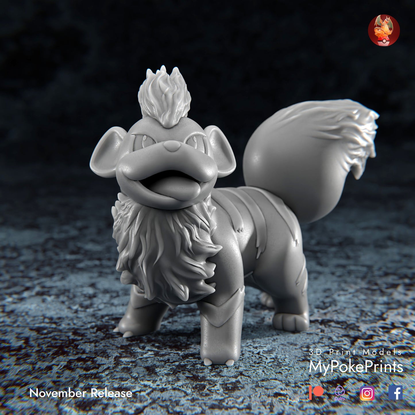 Growlithe and Arcanine Collectible Pokemon Statue - Décor for home or desk - Catch them all 3d Resin Print - Painted or Custom Gift~!