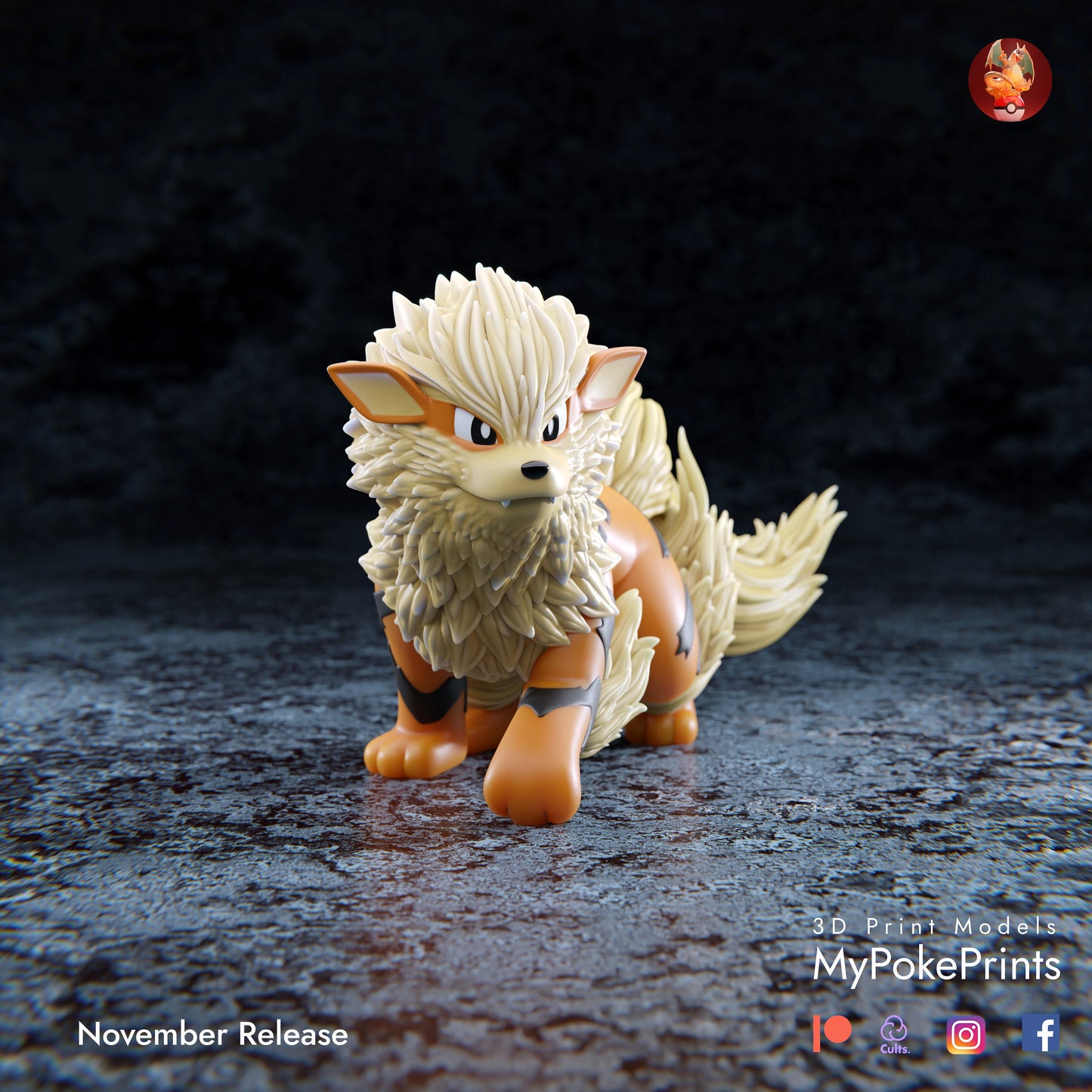 Growlithe and Arcanine Collectible Pokemon Statue - Décor for home or desk - Catch them all 3d Resin Print - Painted or Custom Gift~!