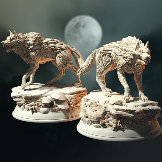 Northern Direwolves Duo Pack  - Dm Stash - Décor sculpture for your home or desk  - 3d Resin Print - Painted or Custom Gift~!