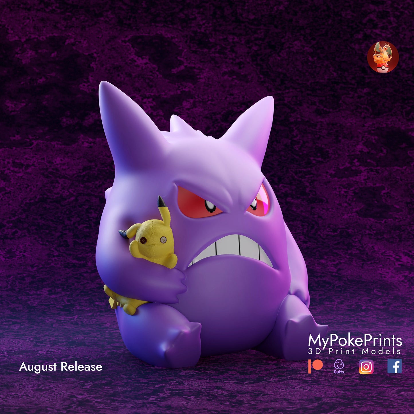 Gengar with Plush Pikachu Pokemon Statue  - Collectible 3d printed statues Home Decor - Custom Gift and Painted Versions Available!