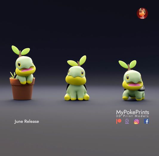 Turtwig on a planter Pokemon Statue  - Collectible 3d printed statues Home Decor - Custom Gift and Painted Versions Available!