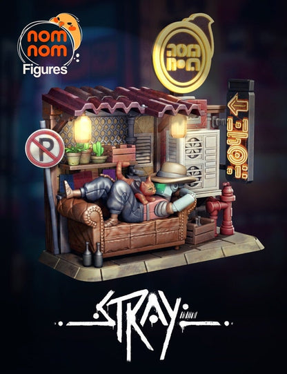 Stray Cat Cyberpunk Diorama  from Stray- Collectible 3d printed statues Home Decor - Custom Gift and Painted Versions Available!