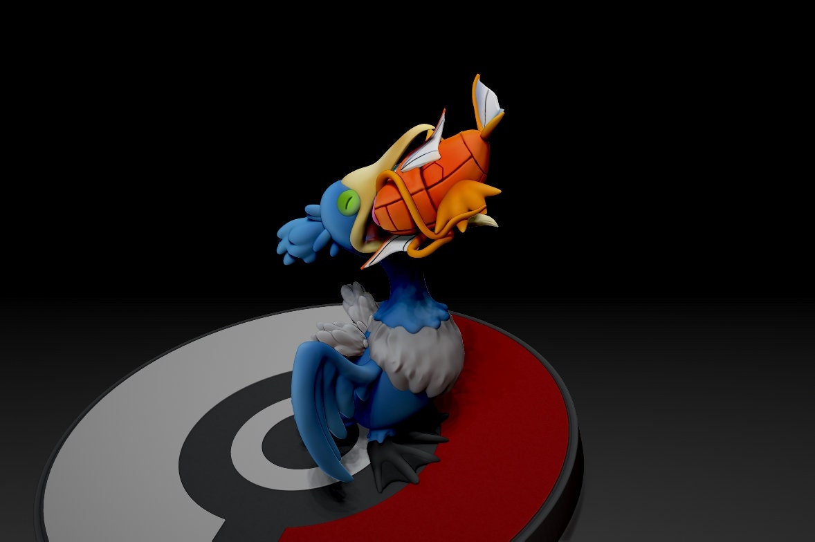 Cramorant Swallowing Pikachu or Magikarp Pokemon  - Collectible 3d printed statues Home Decor - Custom Gift and Painted Versions Available!