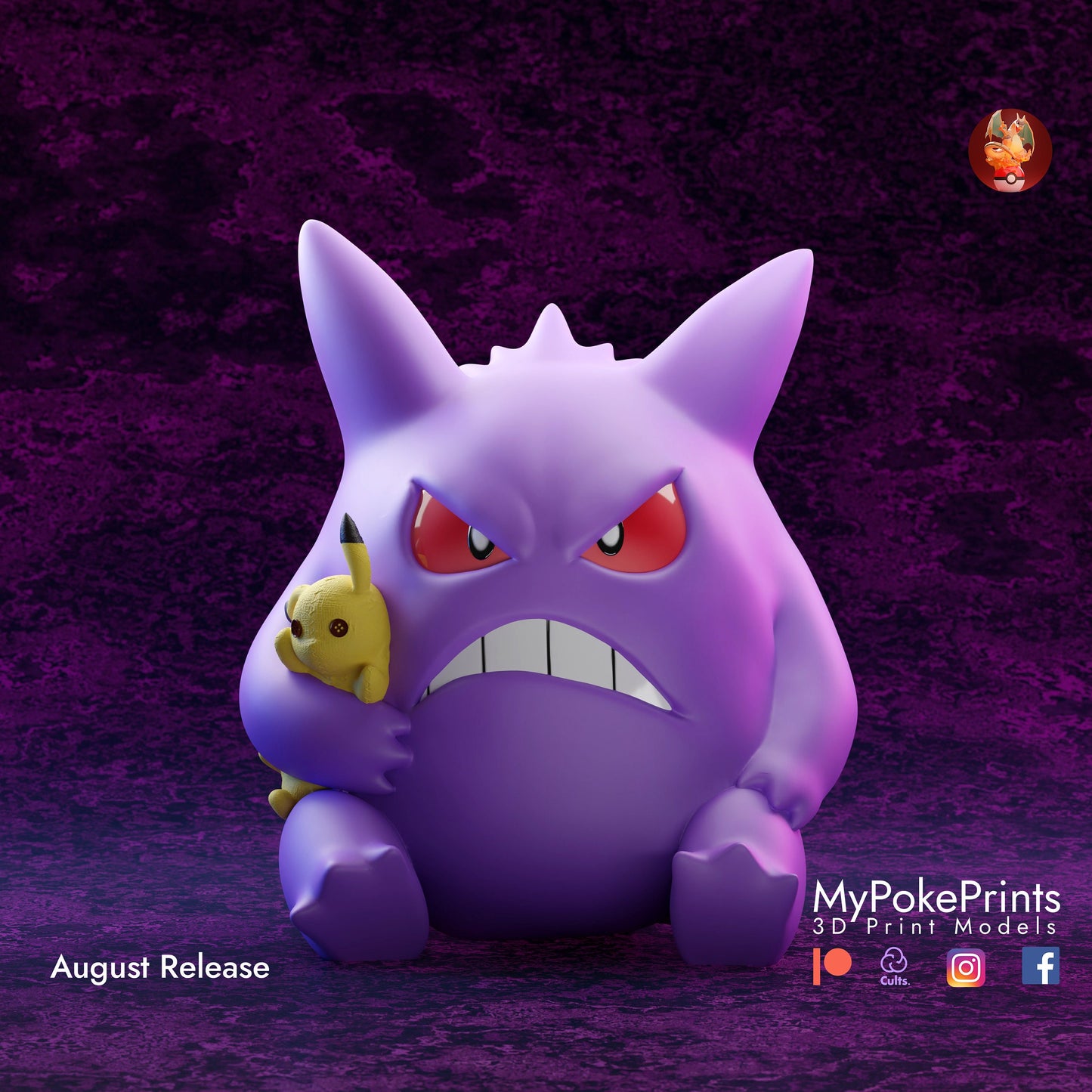 Gengar with Plush Pikachu Pokemon Statue  - Collectible 3d printed statues Home Decor - Custom Gift and Painted Versions Available!