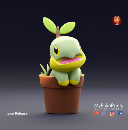 Turtwig on a planter Pokemon Statue  - Collectible 3d printed statues Home Decor - Custom Gift and Painted Versions Available!