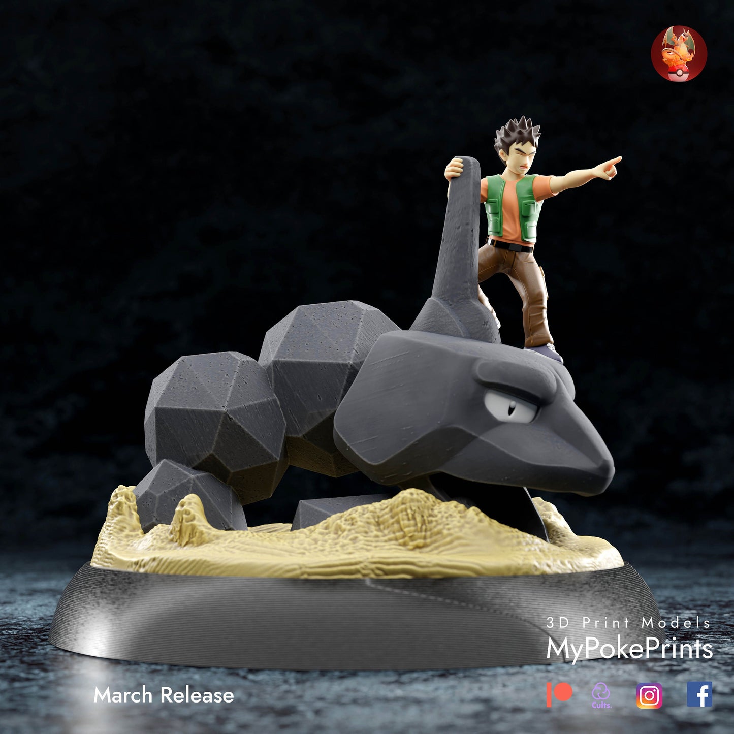 Onyx and Trainer Brock 1st Gen Pokemon - Décor for your home or desk - Pokemon Catch them all - 3d Resin Print - Painted or Custom Gift~!