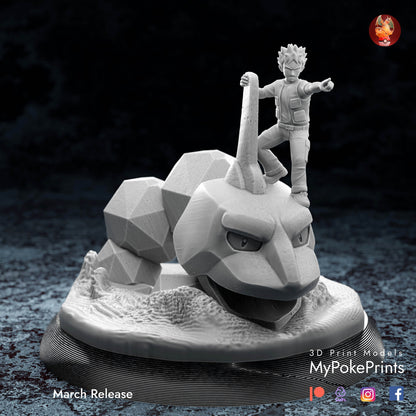 Onyx and Trainer Brock 1st Gen Pokemon - Décor for your home or desk - Pokemon Catch them all - 3d Resin Print - Painted or Custom Gift~!