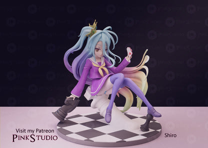 Shiro from No Game no Life Chessboard Diorama - Collectible Statue  - Décor for your home - 3d Resin Print - Painted or Custom Gift~!