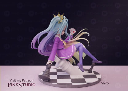 Shiro from No Game no Life Chessboard Diorama - Collectible Statue  - Décor for your home - 3d Resin Print - Painted or Custom Gift~!