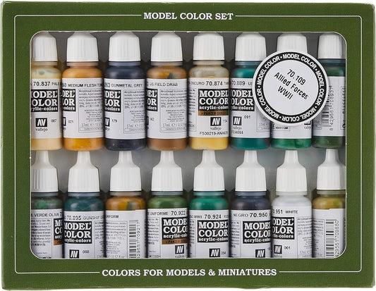 Vallejo WWII Allied Forces Paint Set #9, 17ml, 0.57 Fl Oz (Pack of 16) - Perfect for DIY hobby project - Acrylic Paint for Statues