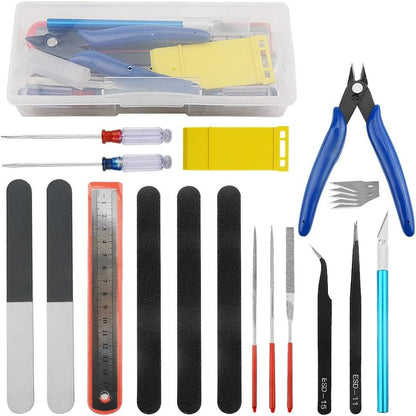 Professional 17 PCS Model Tools Kit Modeler Basic Tools Craft Set Hobby Building Tools Kit for Model Building Repairing and Fixing