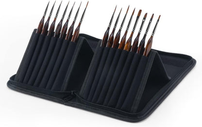 Artist Detail Paint Brush set with Case 15 pcs for Model Miniature Painting, High Grade Taklon Bristles, Triangle Grip