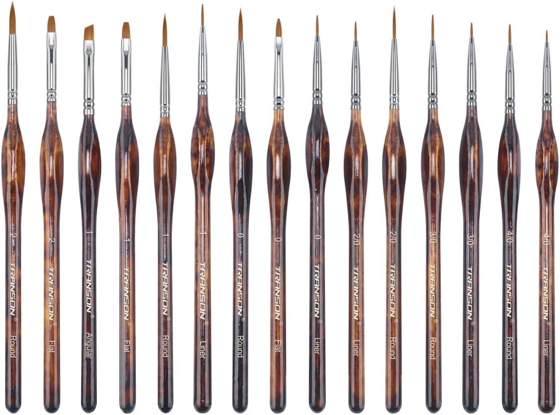 Artist Detail Paint Brush set with Case 15 pcs for Model Miniature Painting, High Grade Taklon Bristles, Triangle Grip