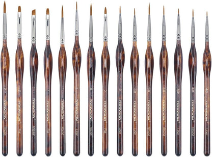 Artist Detail Paint Brush set with Case 15 pcs for Model Miniature Painting, High Grade Taklon Bristles, Triangle Grip