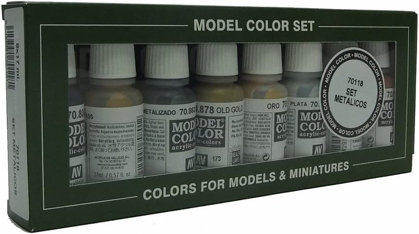 Vallejo Metallic Colors Paint Set, 8 bottles of 17ml each - Perfect for DIY hobby project - Acrylic Paint for Statues