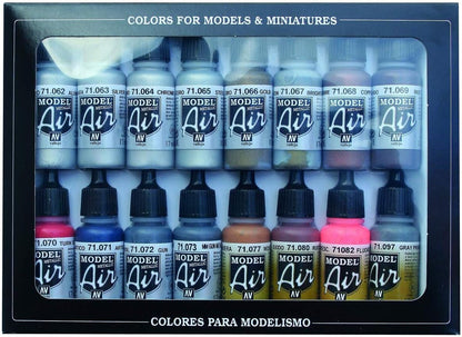 Vallejo Metallic Set Model Air Paint, 17ml, Multicolor, 16-Pack - Perfect for DIY hobby project - Acrylic Paint for Statues