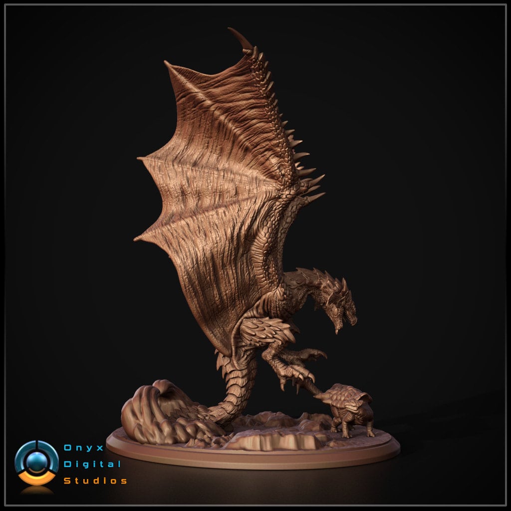 Rathalos Dragon Hunting Diorama - Custom Engraving Gift - Fully Painted Statue or DIY Kit - Office, Home or Gaming Room Deco