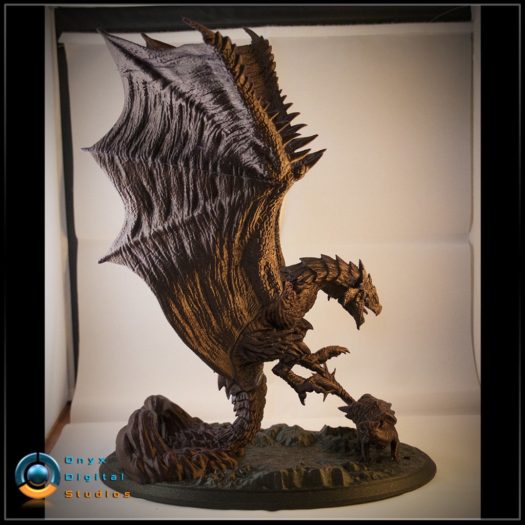 Rathalos Dragon Hunting Diorama - Custom Engraving Gift - Fully Painted Statue or DIY Kit - Office, Home or Gaming Room Deco