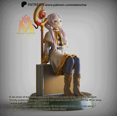 Sitting Frieren from Frieren : Beyond Journey's End - Collectible 3d printed statues - Perfect for Home Decor - DIY and Painted Versions