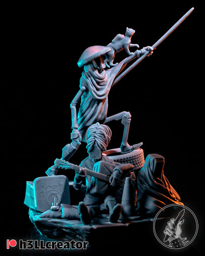 Stray Cat Bard Diorama - Mood Deco - Collectible 3d printed statues - Home Decor - Custom Gift and Painted Versions Available!