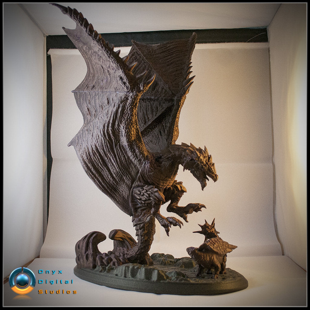 Rathalos Dragon Hunting Diorama - Custom Engraving Gift - Fully Painted Statue or DIY Kit - Office, Home or Gaming Room Deco