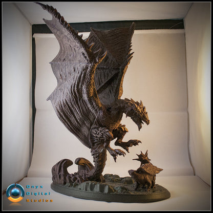 Rathalos Dragon Hunting Diorama - Custom Engraving Gift - Fully Painted Statue or DIY Kit - Office, Home or Gaming Room Deco