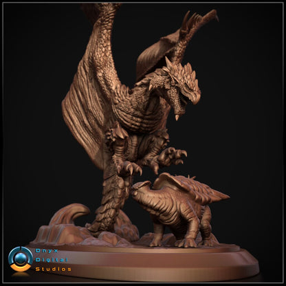 Rathalos Dragon Hunting Diorama - Custom Engraving Gift - Fully Painted Statue or DIY Kit - Office, Home or Gaming Room Deco