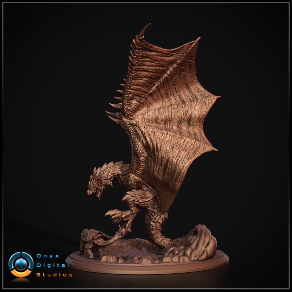 Rathalos Dragon Hunting Diorama - Custom Engraving Gift - Fully Painted Statue or DIY Kit - Office, Home or Gaming Room Deco