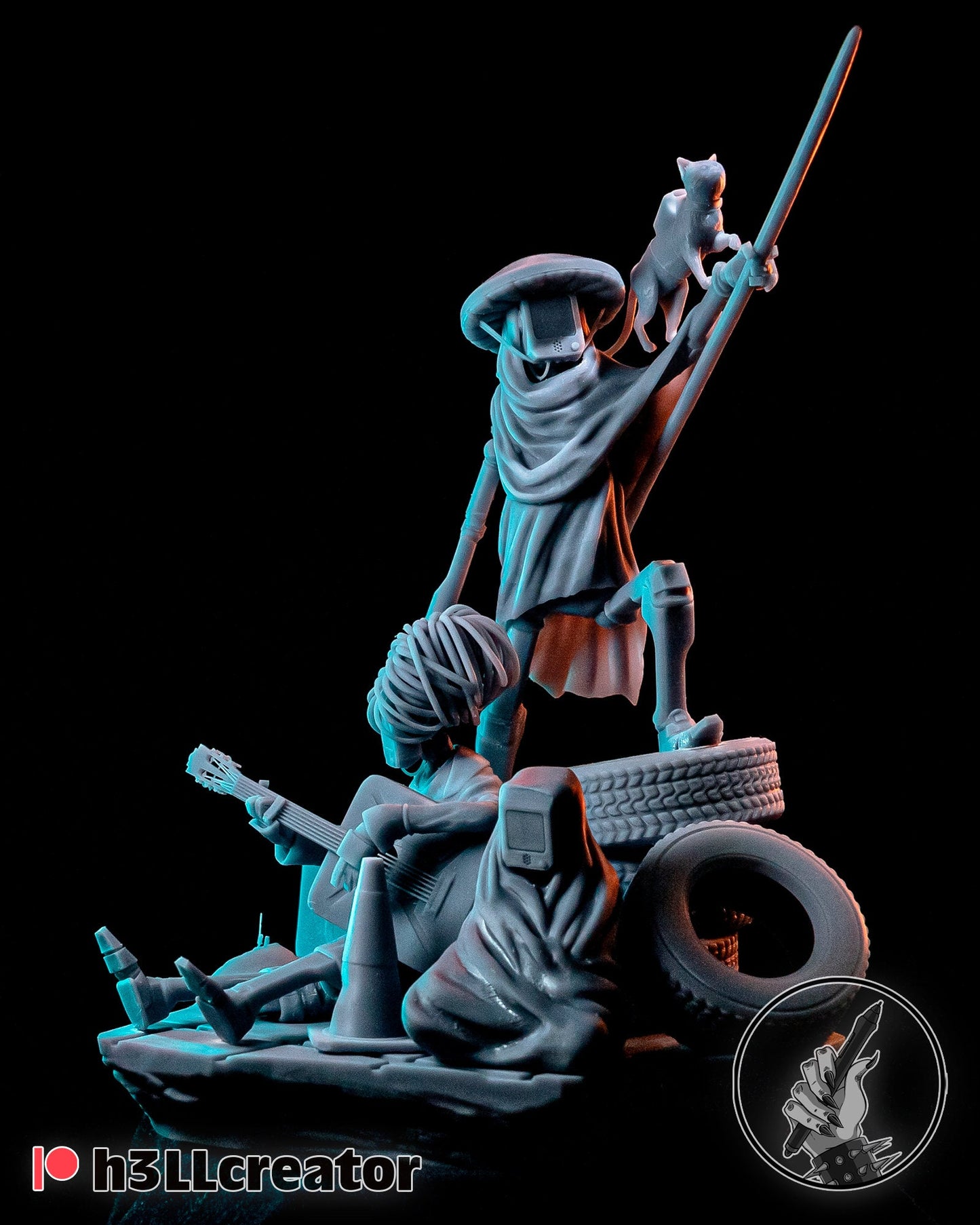 Stray Cat Bard Diorama - Mood Deco - Collectible 3d printed statues - Home Decor - Custom Gift and Painted Versions Available!